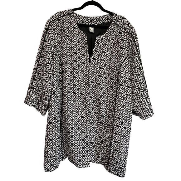 Silk Land Womens 3X Black White Geometric Print Jacket Front Hook Eye Closure - Picture 1 of 8